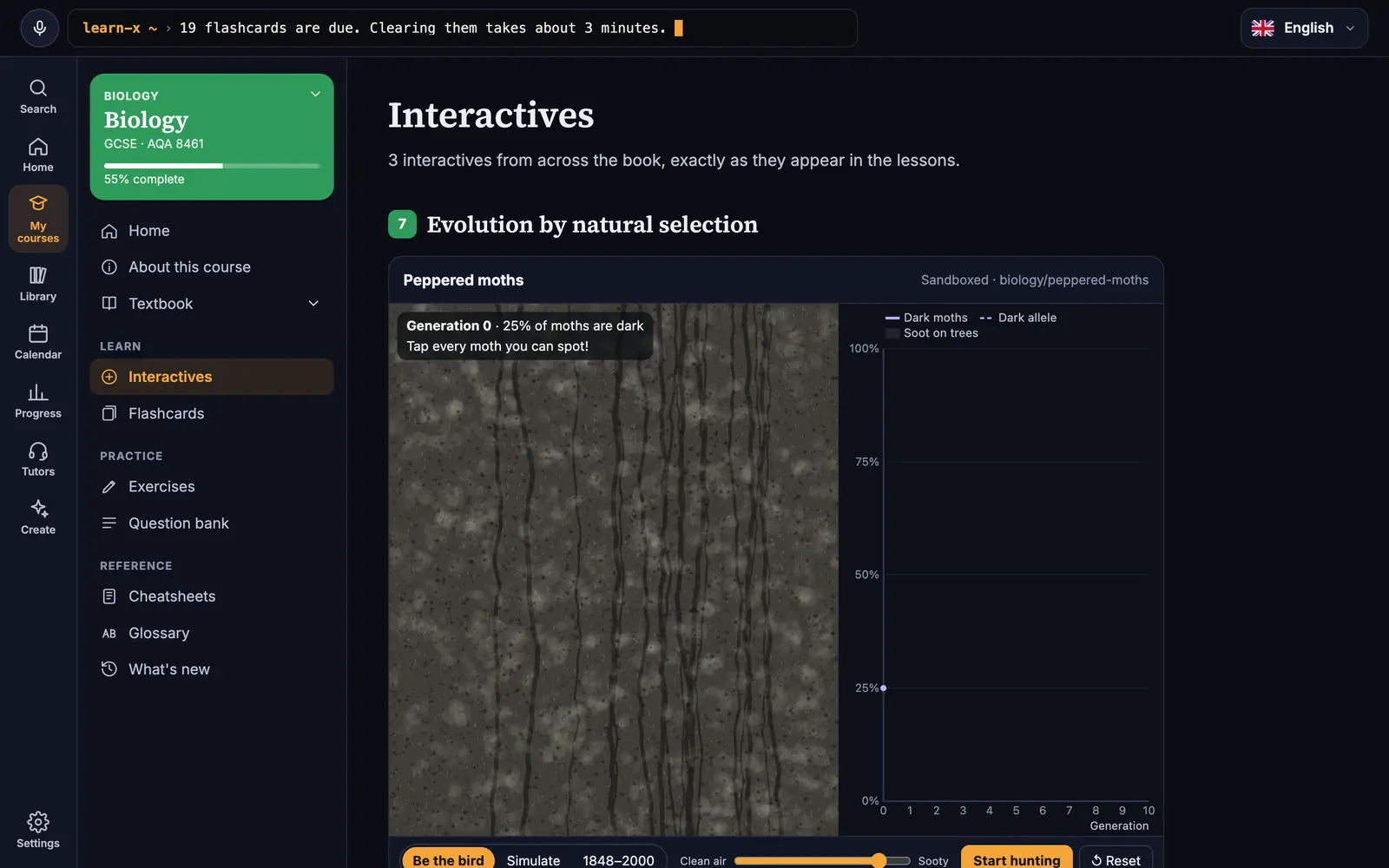 An interactive simulation of peppered moths and natural selection